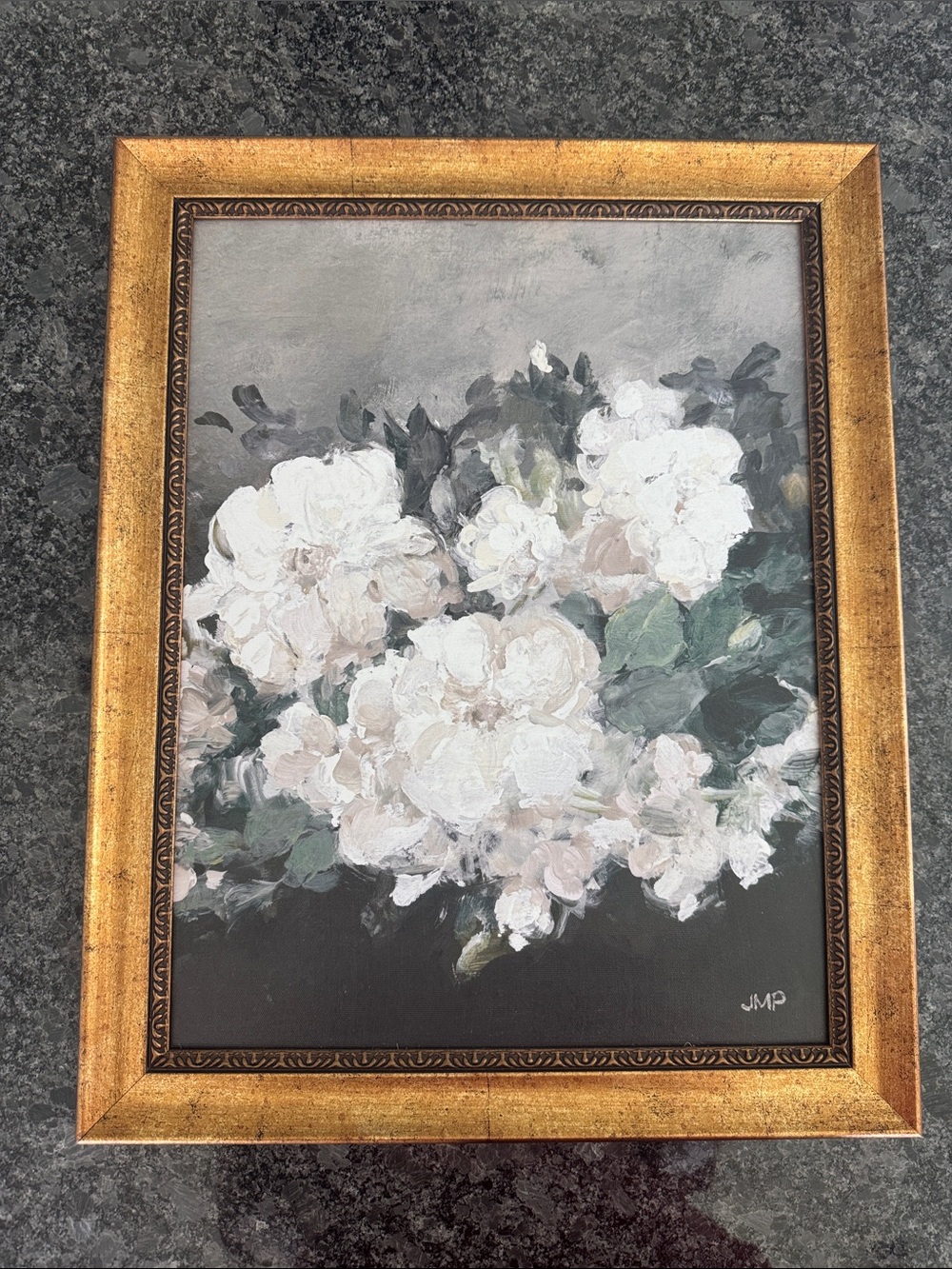 Floral Impressionist Wall Art - White Peonies in Gold Frame